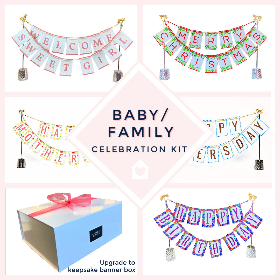 Baby/Family Celebration Kit : 5 Banners + Stand + Banner Box