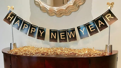 Fabulous New Year Centerpiece for Table Bar Gold Black banner